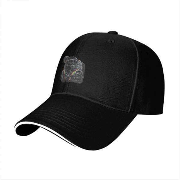 Black Baseball Cap With Astronaut Rainbow Graphic Print