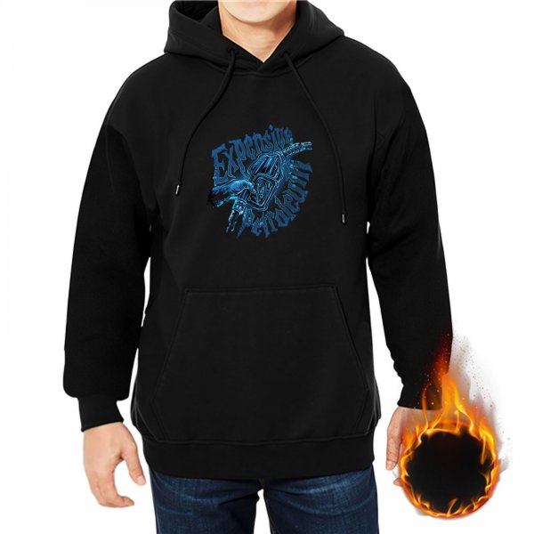 Black Hoodie With Blue Graphic Print Design