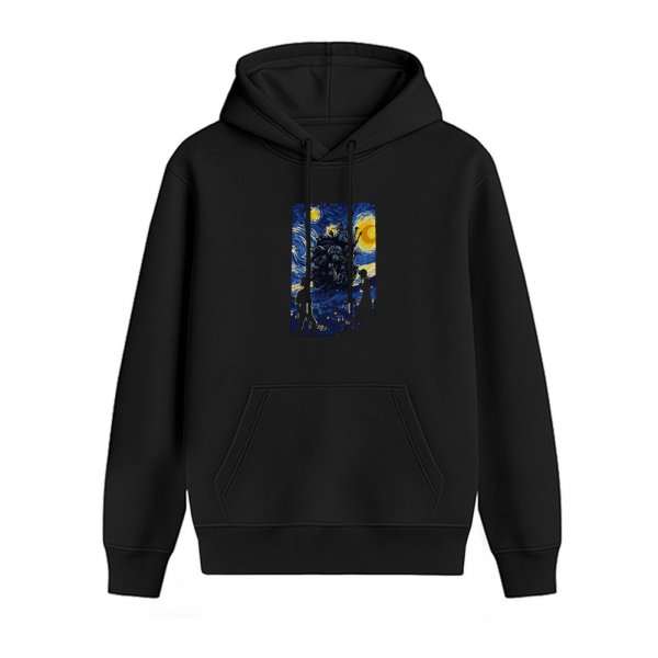 Black hoodie with Starry Night style fantasy castle graphic