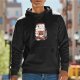 Black hoodie with cute coffee and cat graphic print