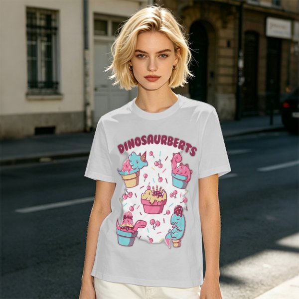 Olive T-Shirt With Cute Dinosaur Ice Cream Graphic Print