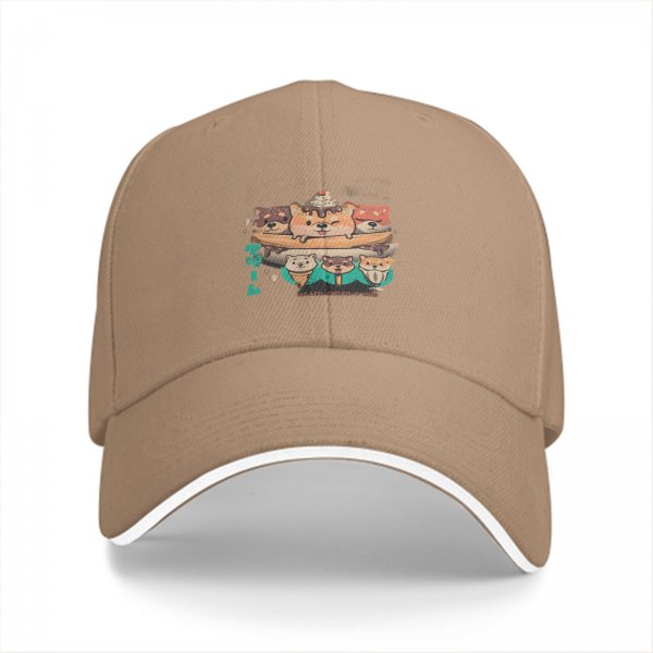 Black Baseball Cap With Cute Shiba Inu Dog Dessert Print
