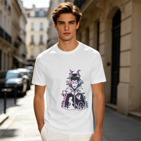 Olive T-shirt with Maleficent Glitch Art Print