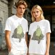 Olive T-shirt with whimsical forest spirit and small animal graphic print