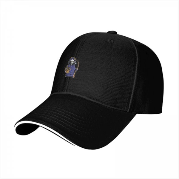 Black Baseball Cap With Cute Grim Reaper Graphic
