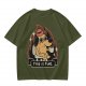 Olive T-Shirt Featuring the 'This Is Fine' Dog in Flames Holding Coffee