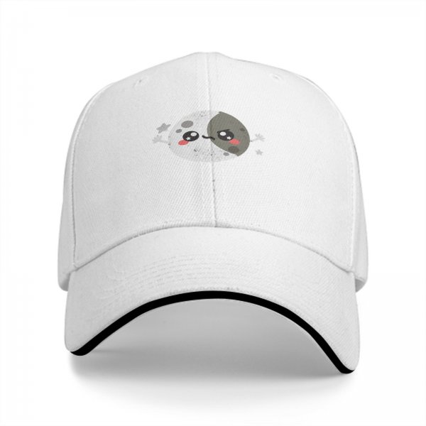 Black baseball cap with cute split moon cartoon design
