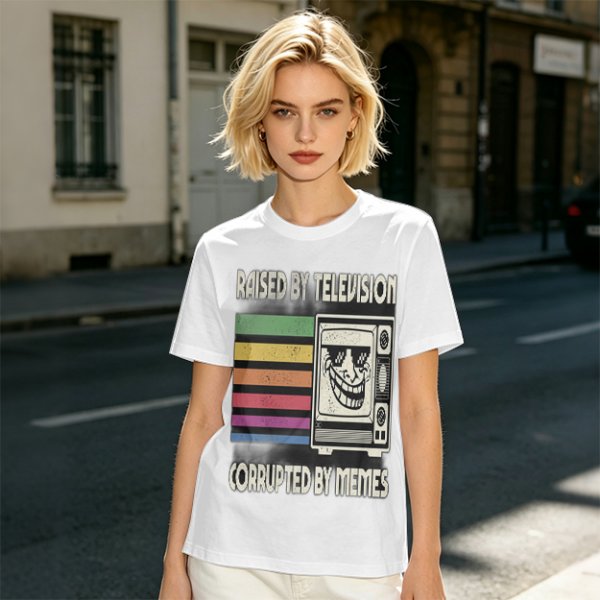 Raised by Television Corrupted by Memes Retro Graphic T-Shirt