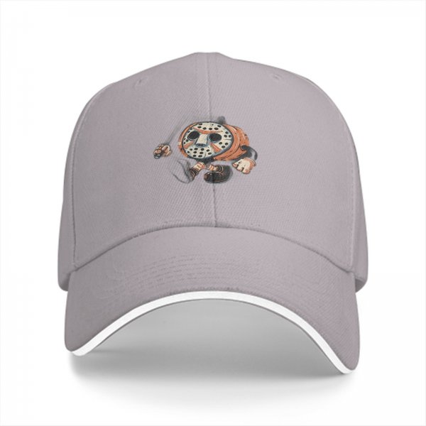 Black Baseball Cap With Retro Jason Voorhees Pumpkin Graphic