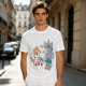 Olive T-Shirt With Cute Cats Enjoying Pizza And Snacks Print