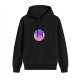 Black hoodie with sleeping cats in a bubble graphic