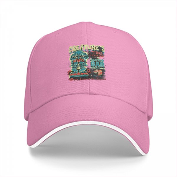 Black baseball cap with Creature's Tiki Lounge Seafood Bar graphic
