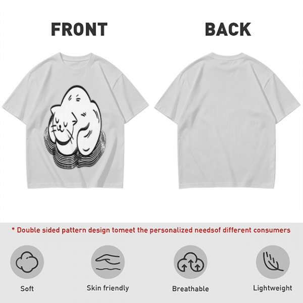 Olive Green T-Shirt With Sleeping Curled Cat Graphic Print