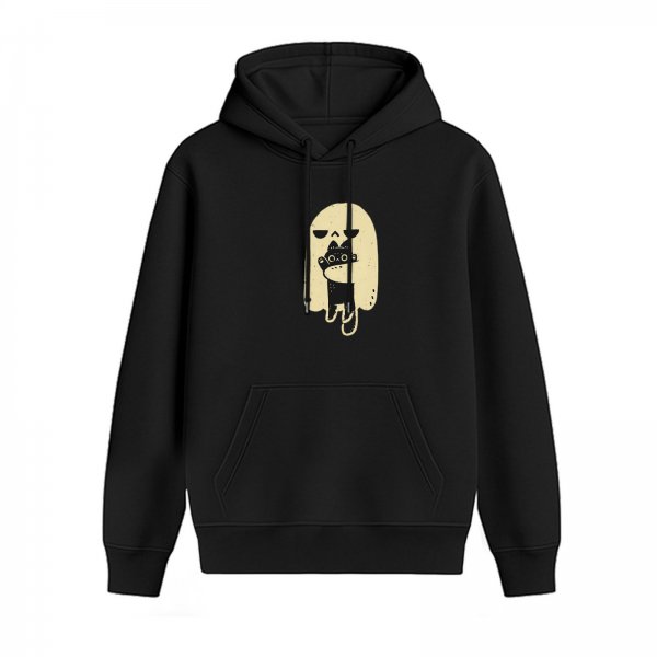 Black Hoodie With Cute Ghost Holding A Cat Graphic Print