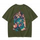 Olive T-Shirt With Girls On A Teal Tiger Graphic Print