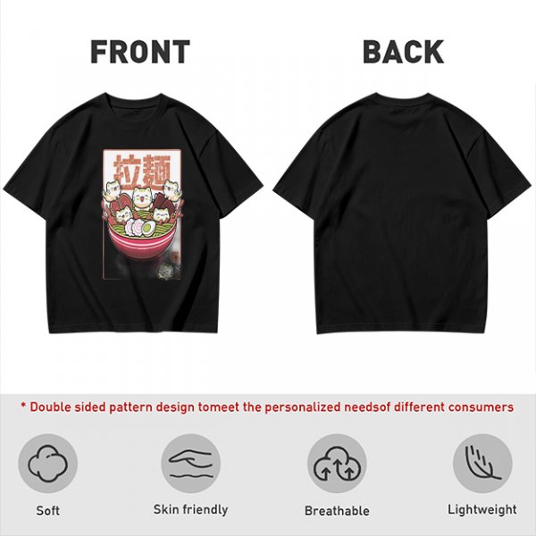 Olive T-Shirt With Cute Ramen Cat Bowl Graphic Print