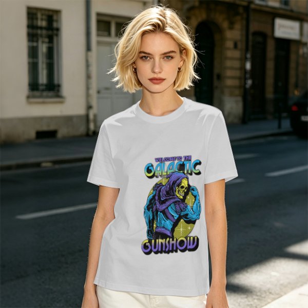 Olive T-shirt with Galactic Gunshow Skeleton Graphic Print