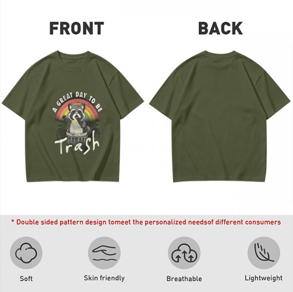 Olive Graphic T-Shirt With Raccoon Rainbow 'A Great Day To Be Trash' Print