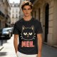 Olive T-Shirt With Grumpy Black Cat Meh Graphic Print