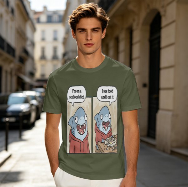 Shark seafood diet meme graphic t-shirt