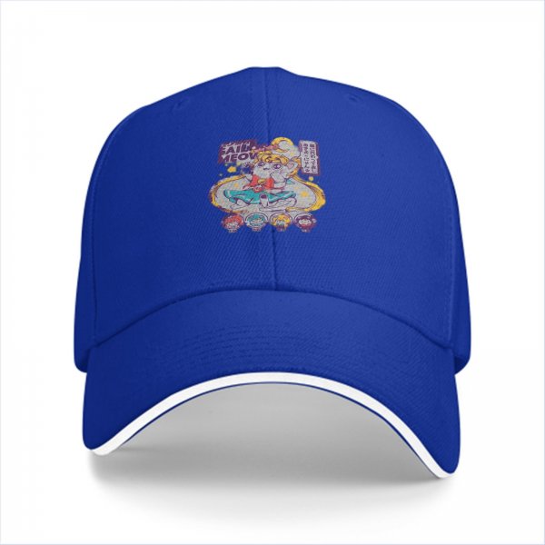Black baseball cap with Sailor Moon inspired cat graphic print