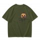 Olive Green T-Shirt with Halloween Jack-o'-Lantern and Skull Print
