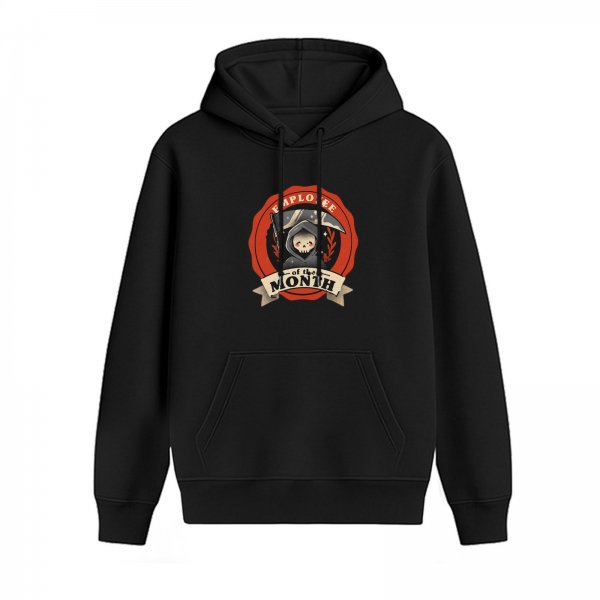 Black Hoodie with Cute Grim Reaper Employee of the Month Graphic