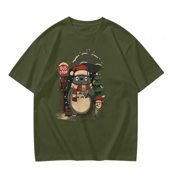 Christmas Totoro at Bus Stop Graphic T-Shirt
