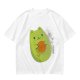 Olive Green T-Shirt With Cute Avocado Cat Holding Yarn Ball Print