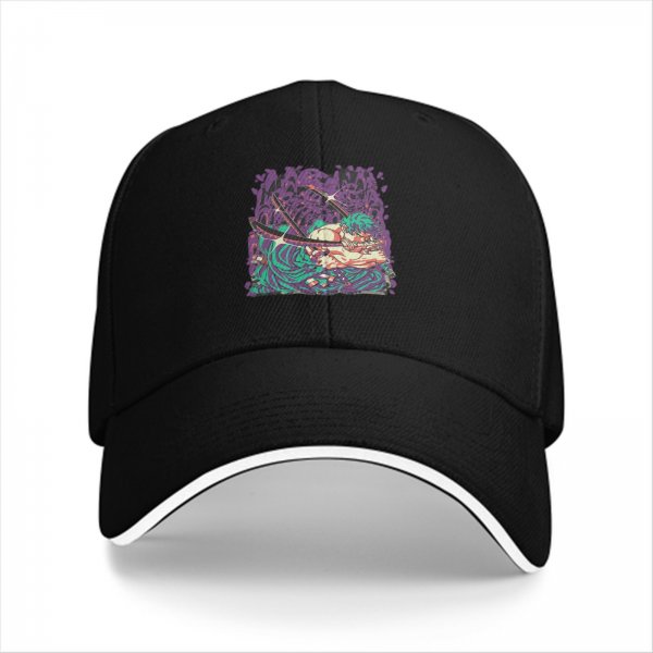 Black Baseball Cap With Anime Swordsman Graphic Print