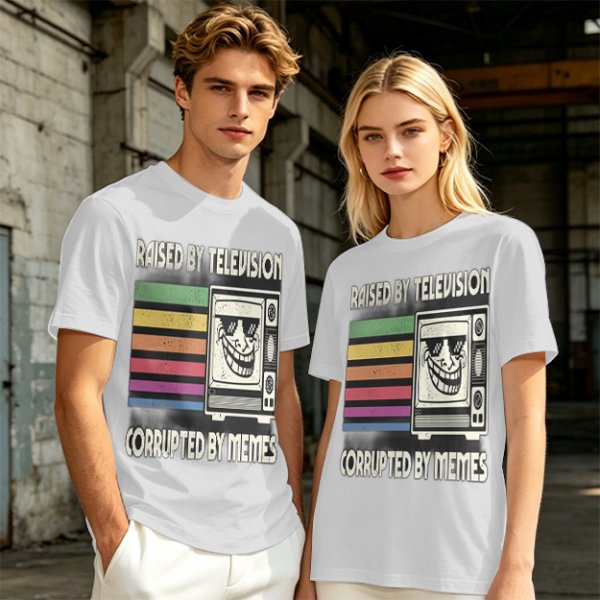 Raised by Television Corrupted by Memes Retro Graphic T-Shirt