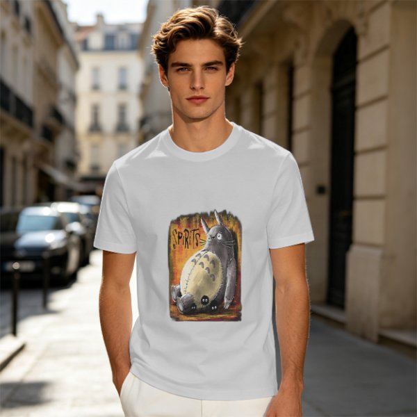 Olive green t-shirt with Totoro 'Spirits' graphic print