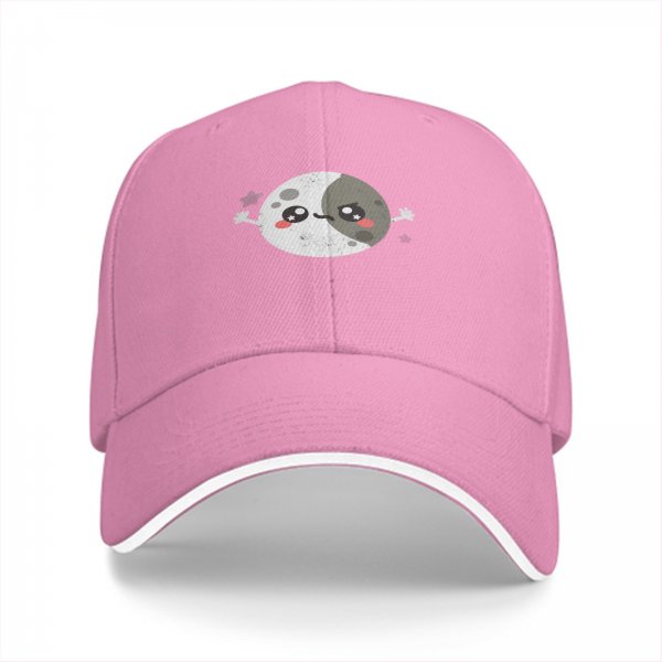 Black baseball cap with cute split moon cartoon design