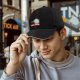 Black baseball cap with mirror and coffee graphic that says LIKE THIS