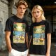 Olive T-Shirt with Beach Scene Print Featuring Totoro and Friends