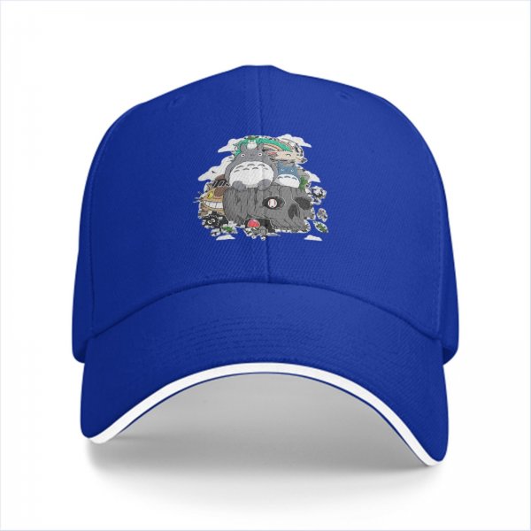 Black baseball cap with My Neighbor Totoro themed graphic print