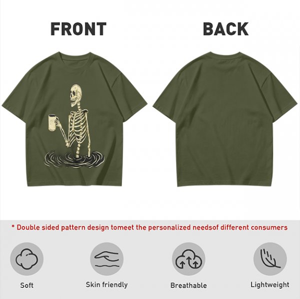 Olive Skeleton Holding Coffee Mug In Water Graphic T-Shirt