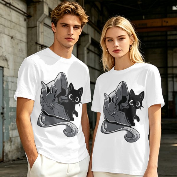 Olive Green T-Shirt With Black Cat Peeking From Knight Helmet Art