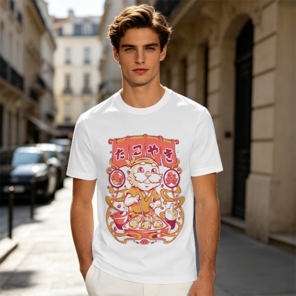 Olive T-Shirt with Cute Takoyaki Chef Graphic Print