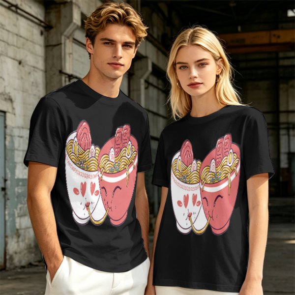 Olive T-Shirt With Cute Ramen Cups In Love Graphic