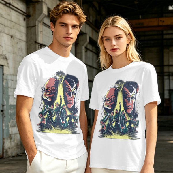 Olive Graphic Tee With Retro Sci-Fi Character Art Print