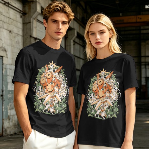 Olive T-shirt with Princess Mononoke Forest Spirit Art Print