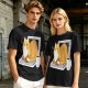 Olive T-Shirt with a Sleeping Cat on a Laptop Print