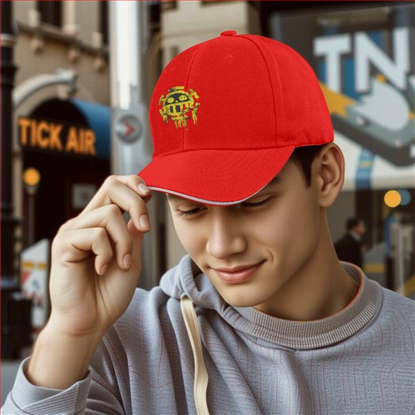 Black Baseball Cap With Distressed Yellow Skull Pirate Emblem