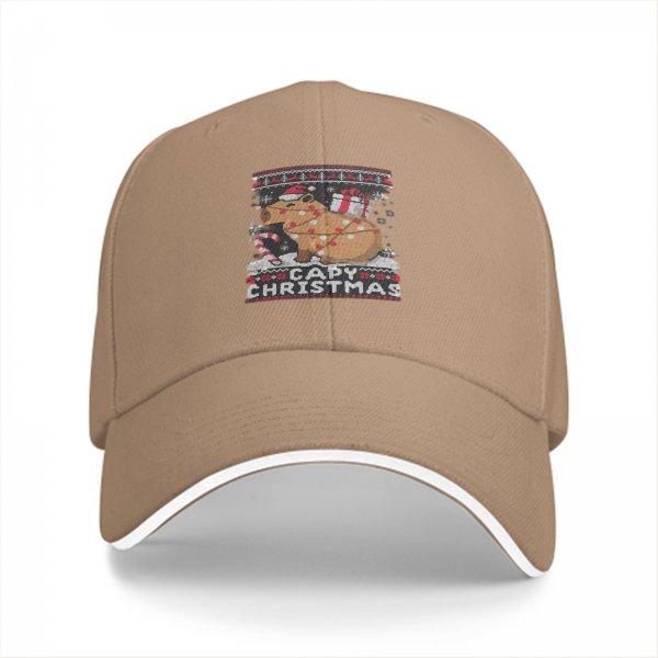 Black Baseball Cap With Capy Christmas Capybara Holiday Print