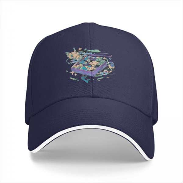 Black Baseball Cap With Whimsical Sushi Cat Bento Box Art