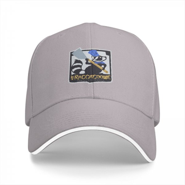 Black baseball cap with raccoon chef graphic and RACCACOOKIE text