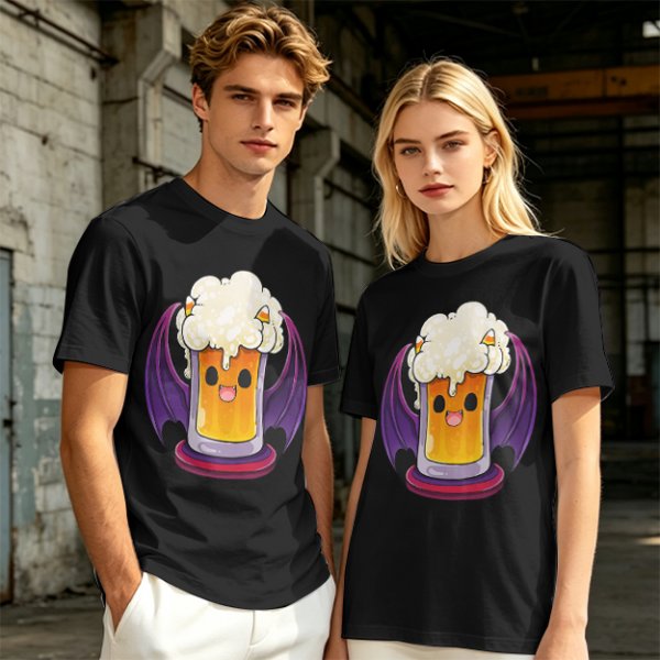 Halloween vampire beer graphic olive green casual t-shirt