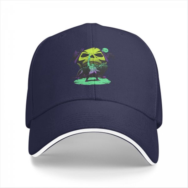 Black Baseball Cap With Neon Skull Wizard Graphic Design