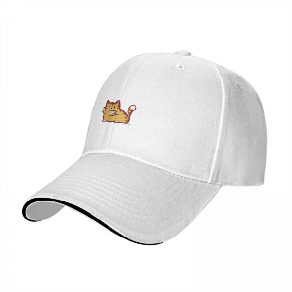 Black Baseball Cap With Cute Orange Cat Holding Coffee Cup Print